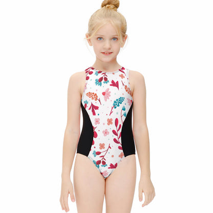 Girls' High-Neck Racerback Zip One-Piece Swimsuit, product view 3