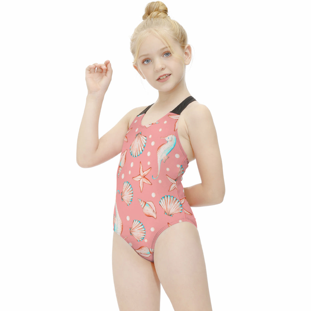 Girls' Cross-Back V-Neck One-Piece Swimsuit, product view 5