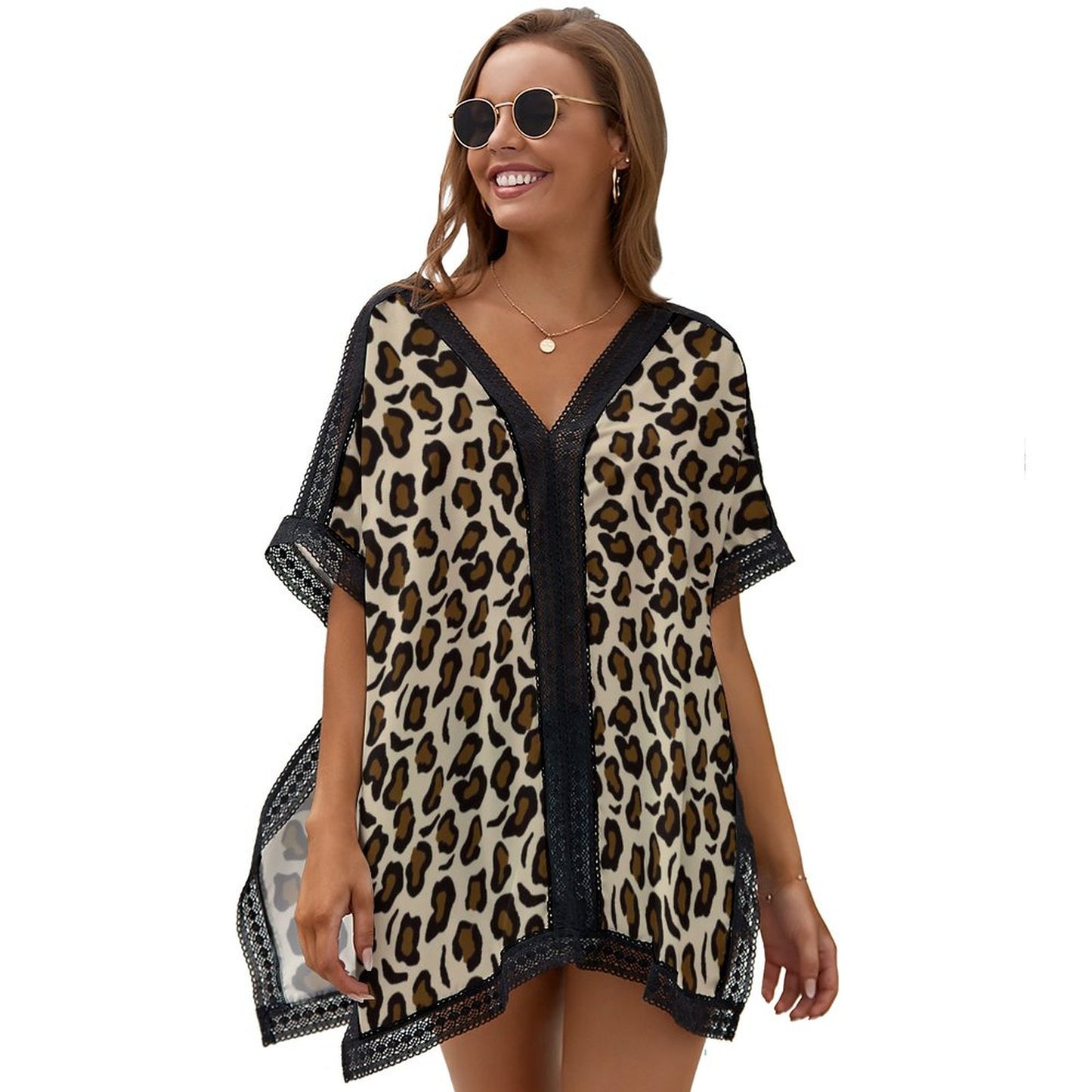 V-Neck Zip-Front Sheer Cover-Up Tunic
