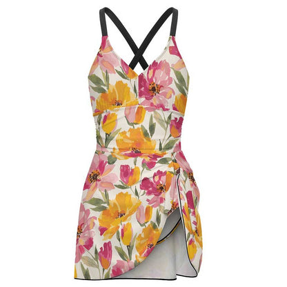 V-Neck Ruched Skirted One-Piece Swimsuit, product view 4