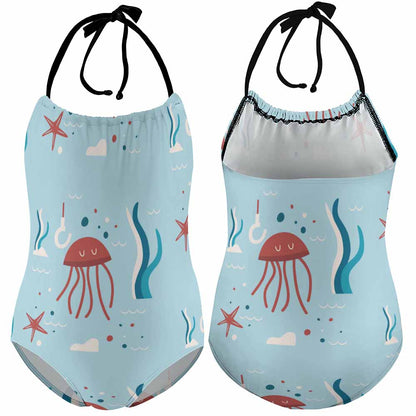 Girls' Contrast-Trim Halter One-Piece Swimsuit, product view 8