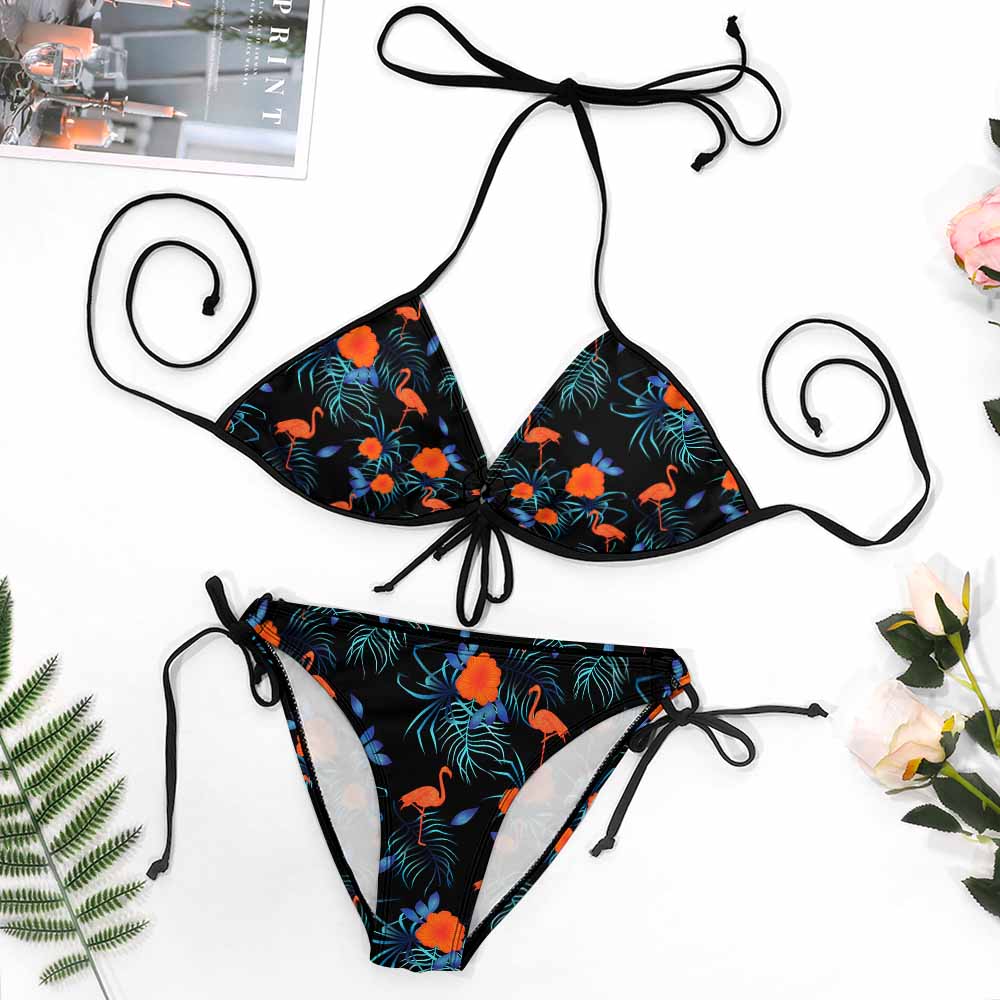 Plus-Size Ruched Lace-Up Triangle Bikini Set, product view 3