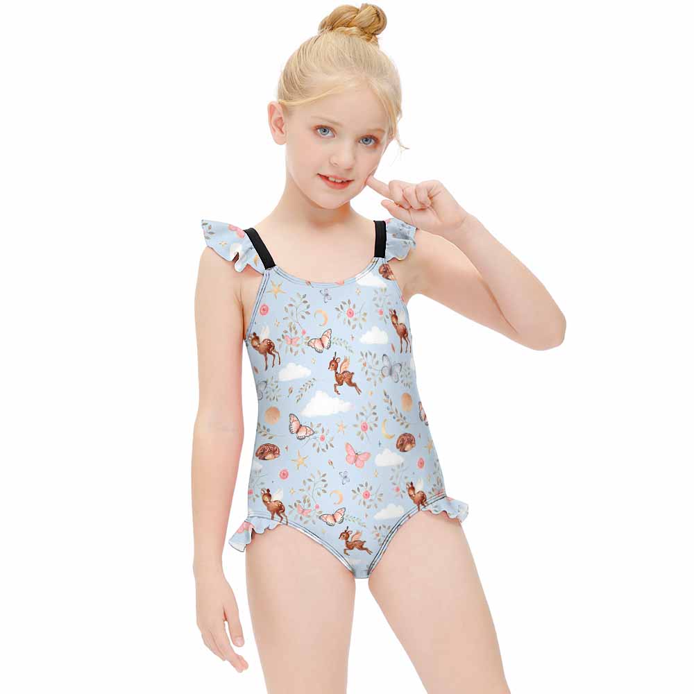 Girls' Flutter-Sleeve Open-Back One-Piece Swimsuit, product view 6