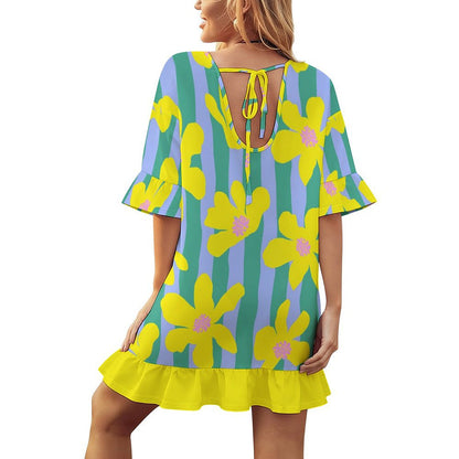 Short-Sleeve Ruffle-Hem Beach Cover-Up Dress, product view 8
