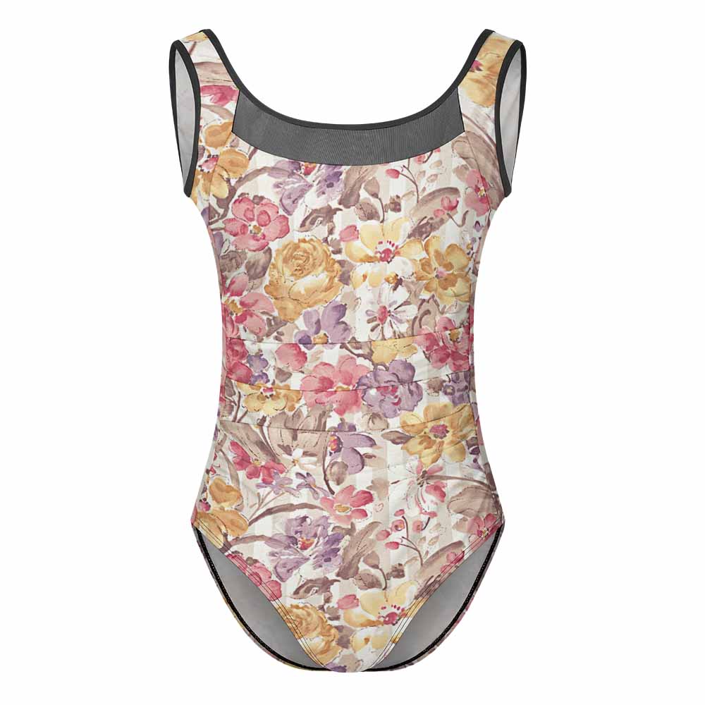 Mesh-Yoke Scoop-Neck One-Piece Swimsuit, product view 4